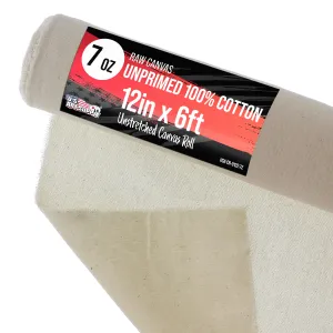 U.S. Art Supply 7-Ounce Unprimed 12" Wide x 2 Yards (6 Feet) Long Unstretched Canvas Roll - 100% Cotton, Woven - Oil & Acrylic Painting, Murals