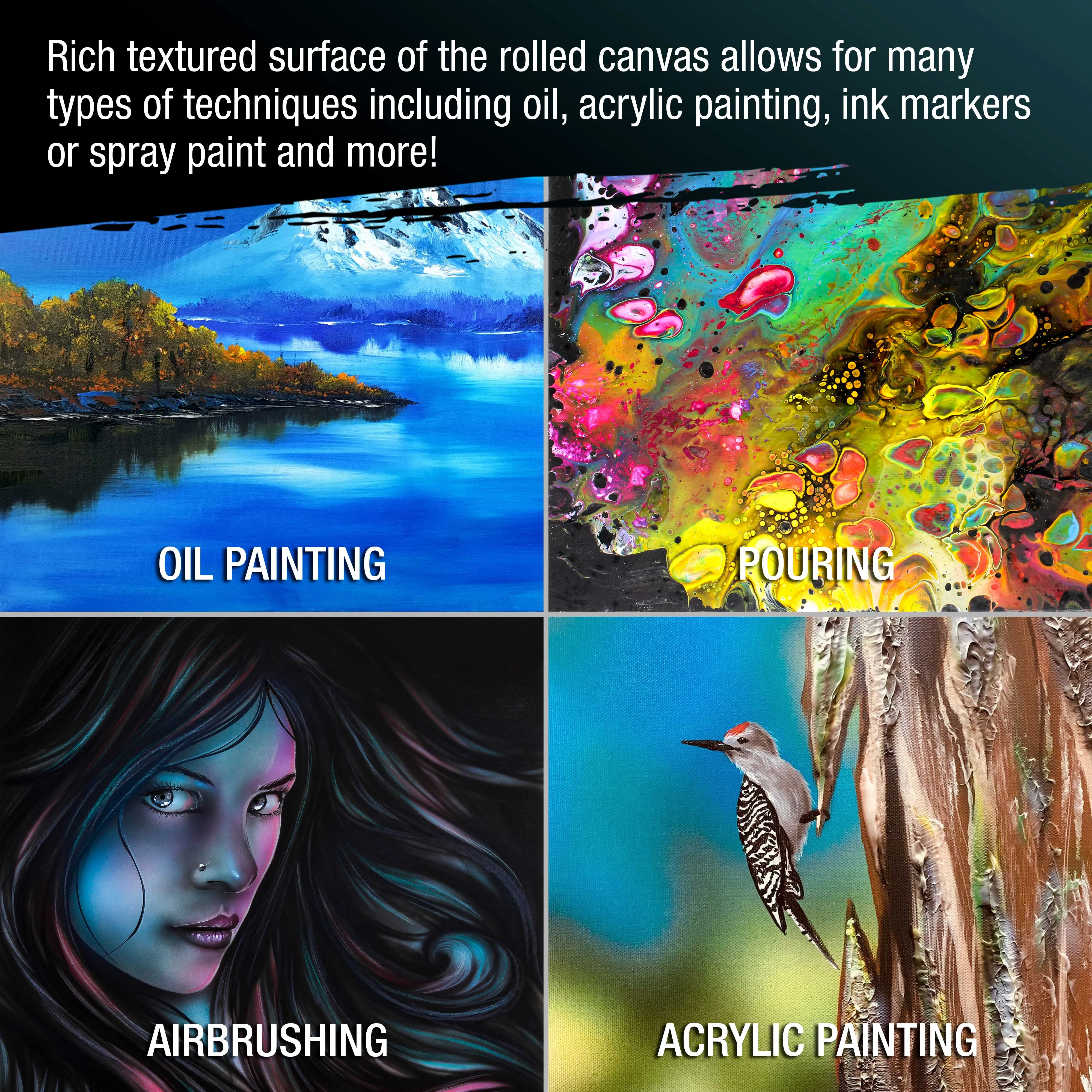 U.S. Art Supply 7-Ounce Unprimed 12" Wide x 2 Yards (6 Feet) Long Unstretched Canvas Roll - 100% Cotton, Woven - Oil & Acrylic Painting, Murals