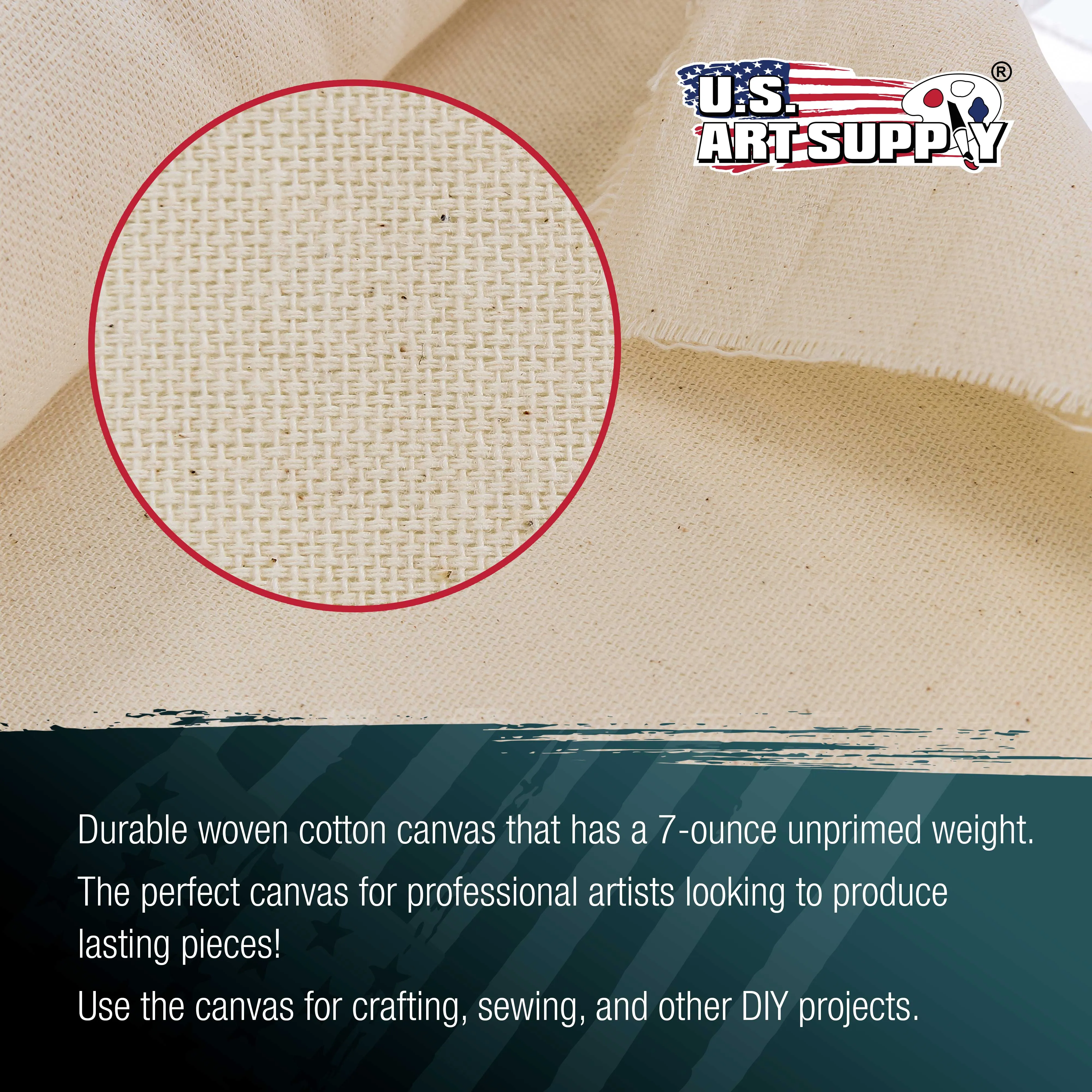 U.S. Art Supply 7-Ounce Unprimed 12" Wide x 6 Yards (18 Feet) Long Unstretched Canvas Roll - 100% Cotton, Woven - Oil & Acrylic Painting, Murals