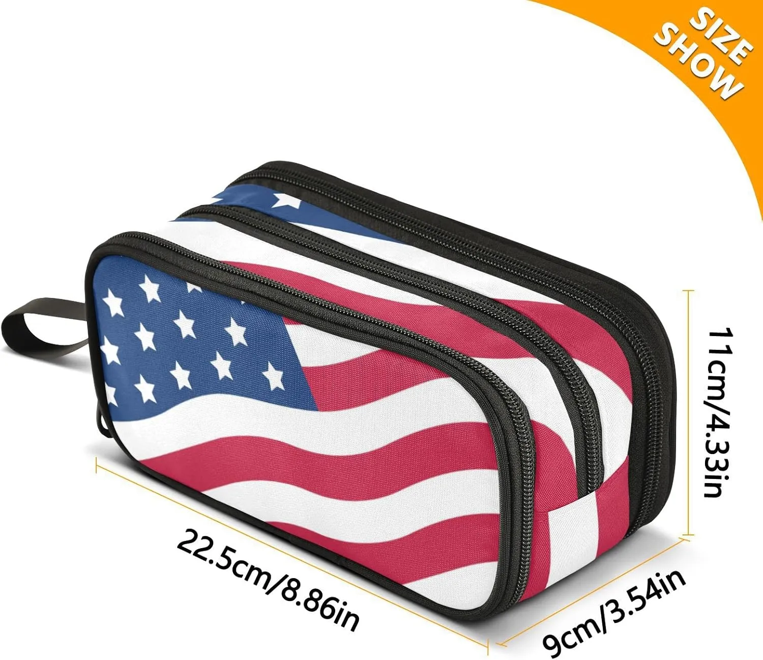 USA American Flag Pencil Case Box Boys Girls Large Pencil Pouch Zipper Compartments Big Capacity Stationery Pen Bag Organizer for Kids Teens Adults School