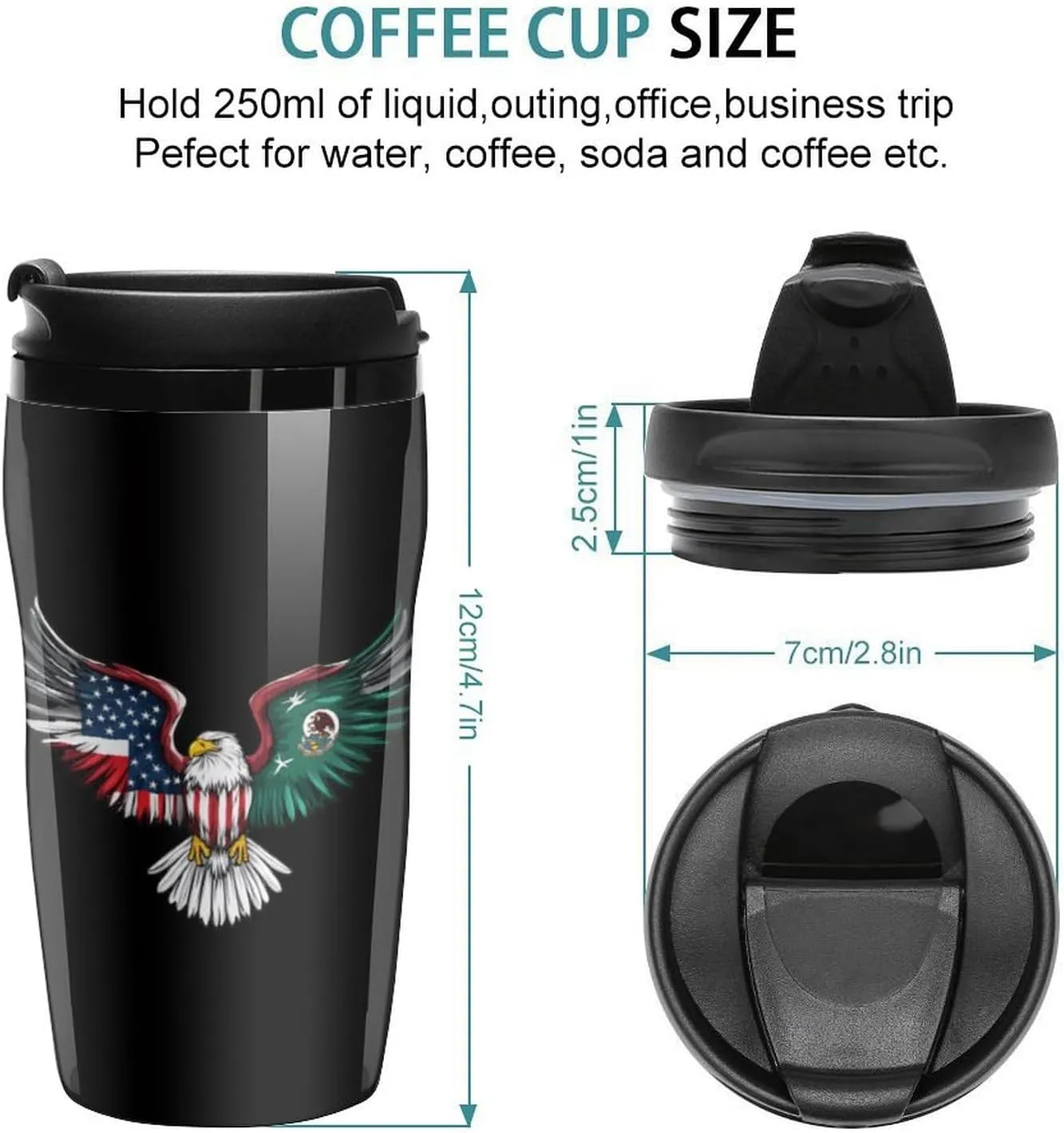 USA Mexico Friendship Ea-gle Coffee Mug with Lid Portable Tumbler Water Bottle for Travel Business 250ml