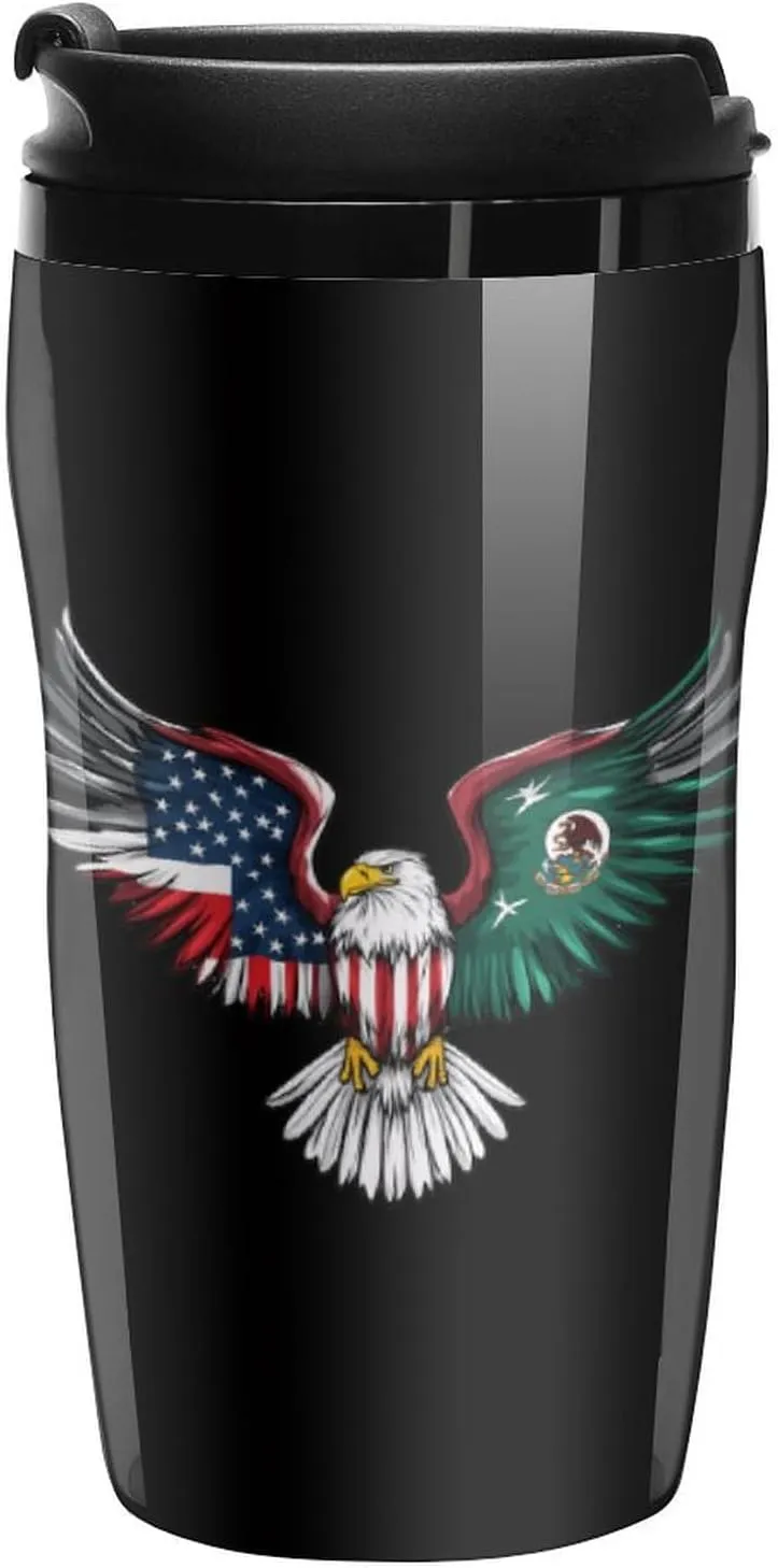 USA Mexico Friendship Ea-gle Coffee Mug with Lid Portable Tumbler Water Bottle for Travel Business 250ml