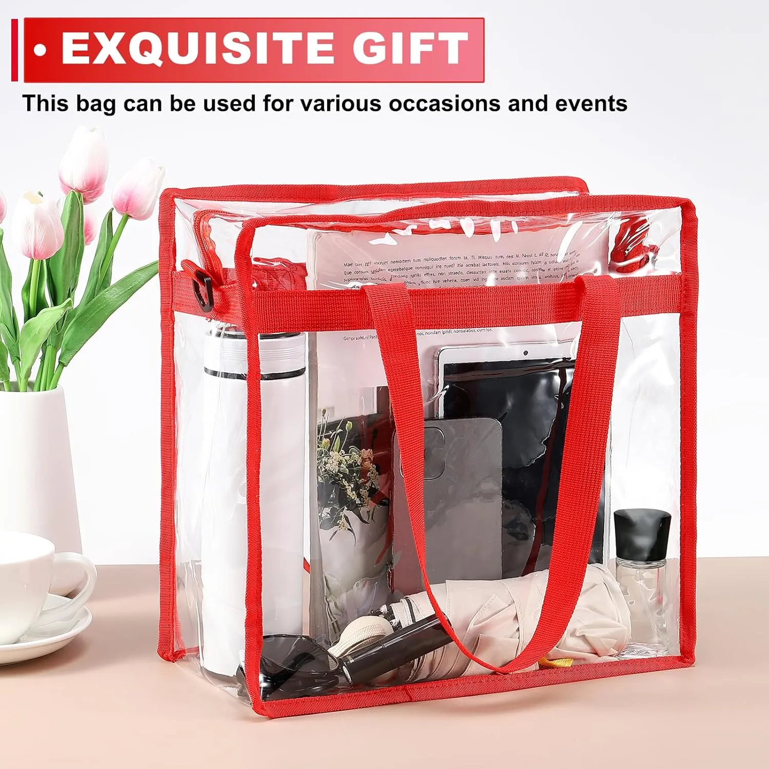 uxcell Clear Tote Bag, PVC Waterproof Closure Crossbody Shoulder Bag with Zipper and Adjustable Strap for Stadium Events