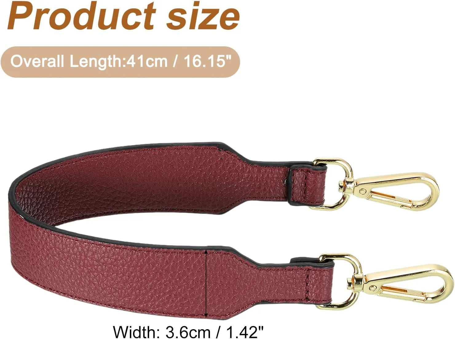 uxcell PU Leather Purse Handles Replacement Short Strap Clutch Bag Handle with Clasp for Handbag Cross Body Wallet Briefcase, 41x3.6cm, Litchi Burgundy Gold Buckle