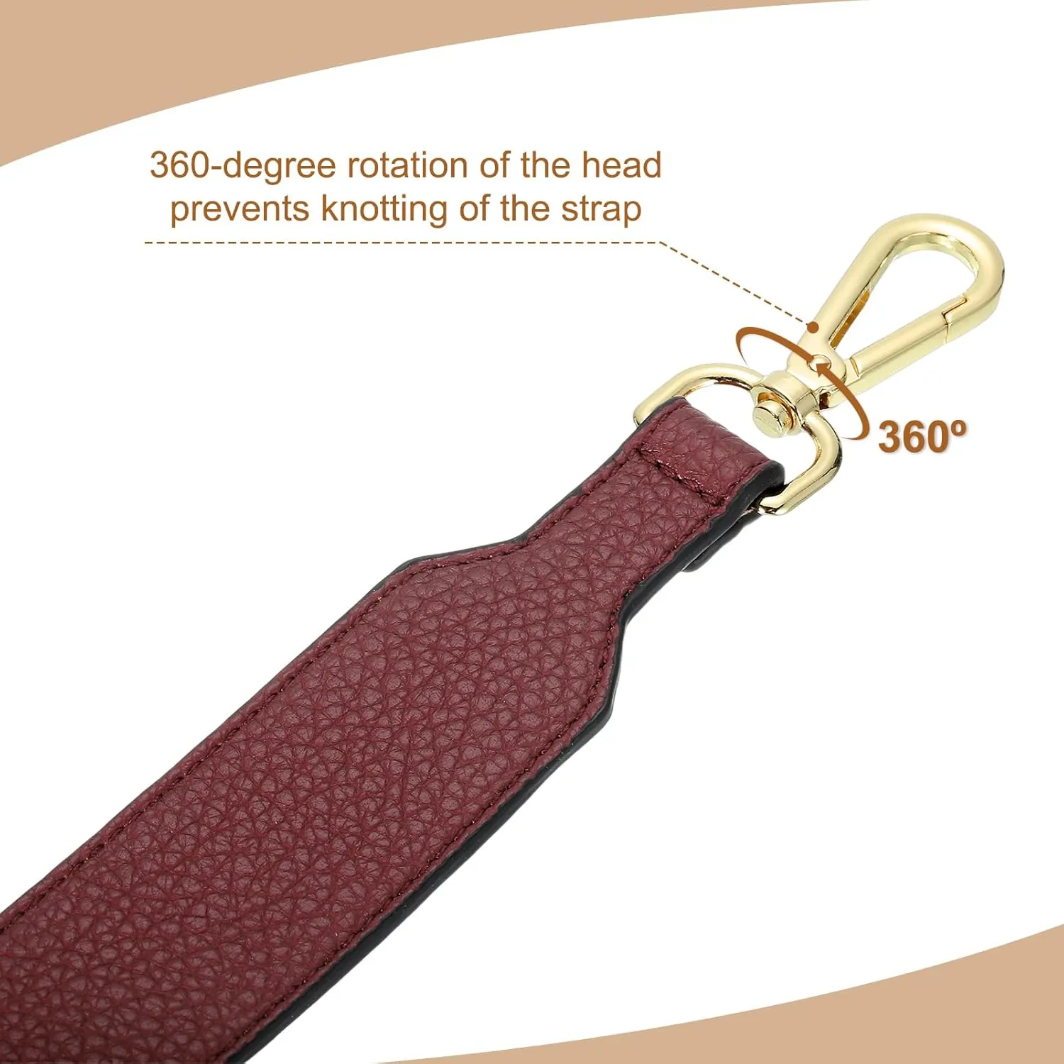 uxcell PU Leather Purse Handles Replacement Short Strap Clutch Bag Handle with Clasp for Handbag Cross Body Wallet Briefcase, 41x3.6cm, Litchi Burgundy Gold Buckle