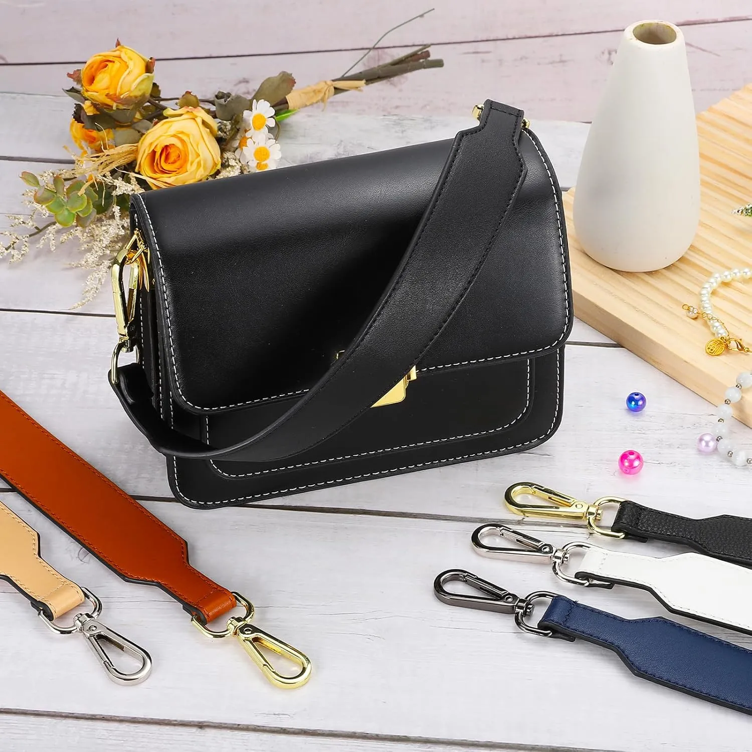 uxcell PU Leather Purse Handles Replacement Short Strap Clutch Bag Handle with Clasp for Handbag Cross Body Wallet Briefcase, 41x3.6cm, Litchi Burgundy Gold Buckle