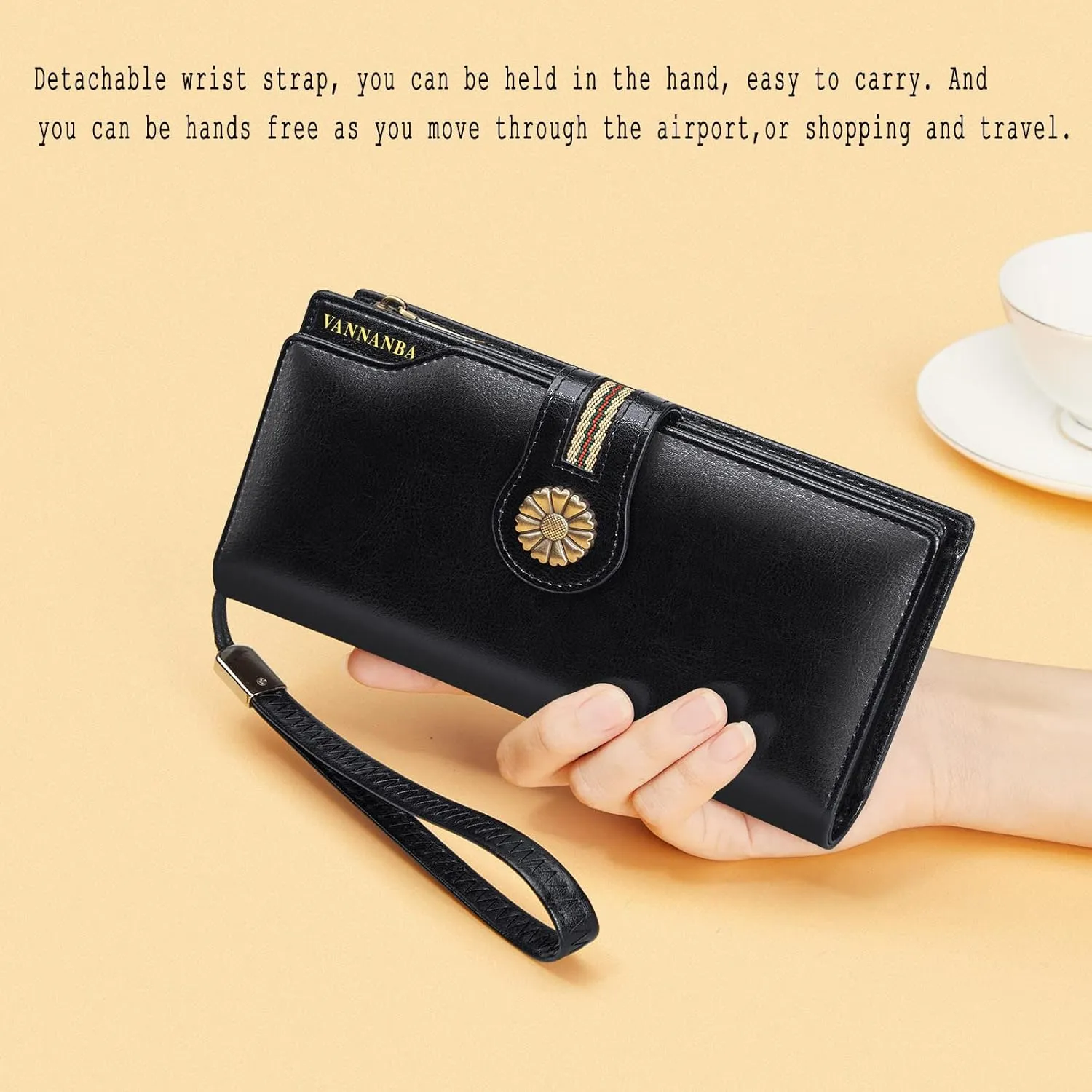 VANNANBA Womens Wallet Long Large RFID Oil-waxed Leather Clutch Wallet Wristlet Organized Purse