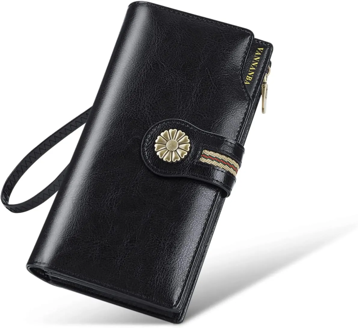 VANNANBA Womens Wallet Long Large RFID Oil-waxed Leather Clutch Wallet Wristlet Organized Purse