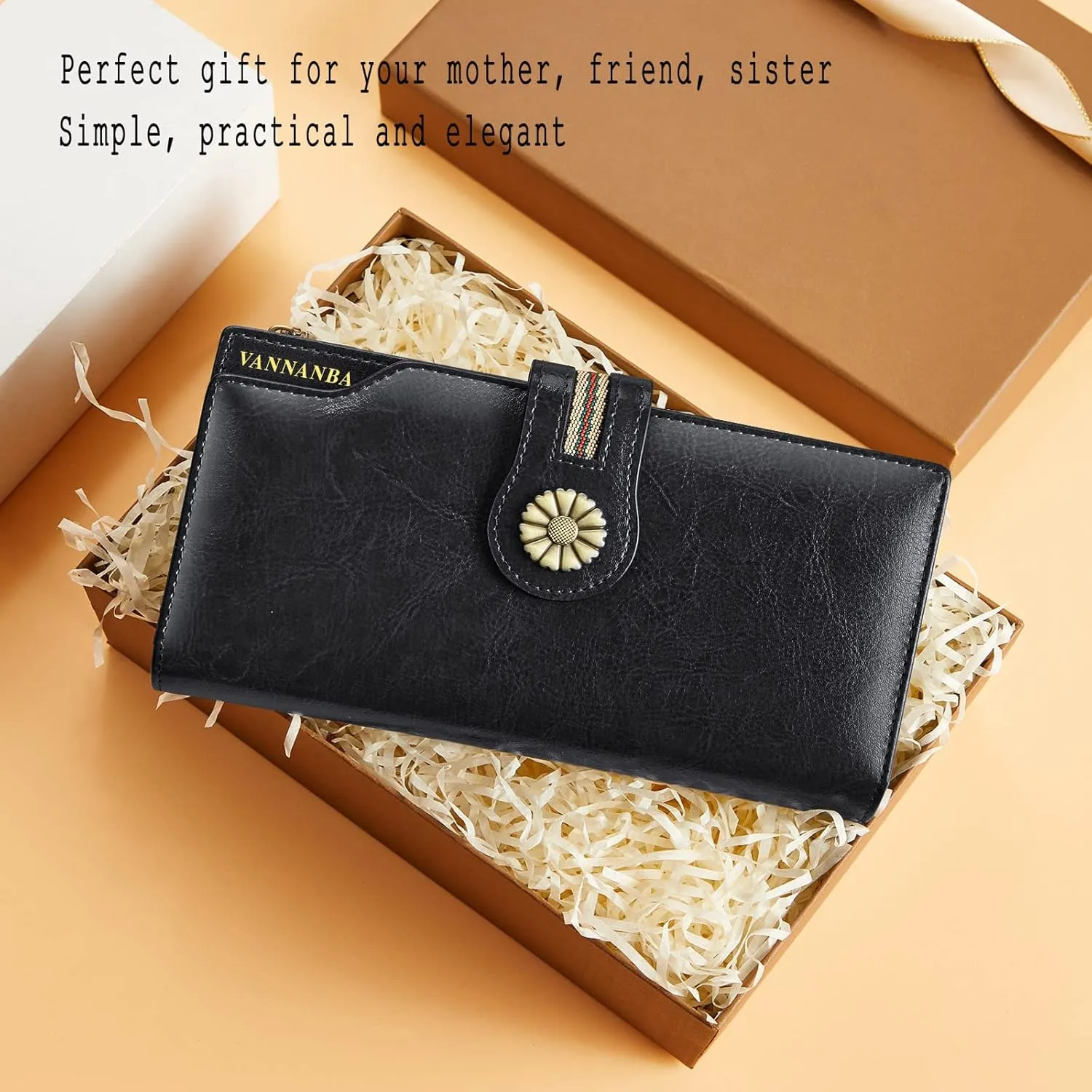 VANNANBA Womens Wallet Long Large RFID Oil-waxed Leather Clutch Wallet Wristlet Organized Purse