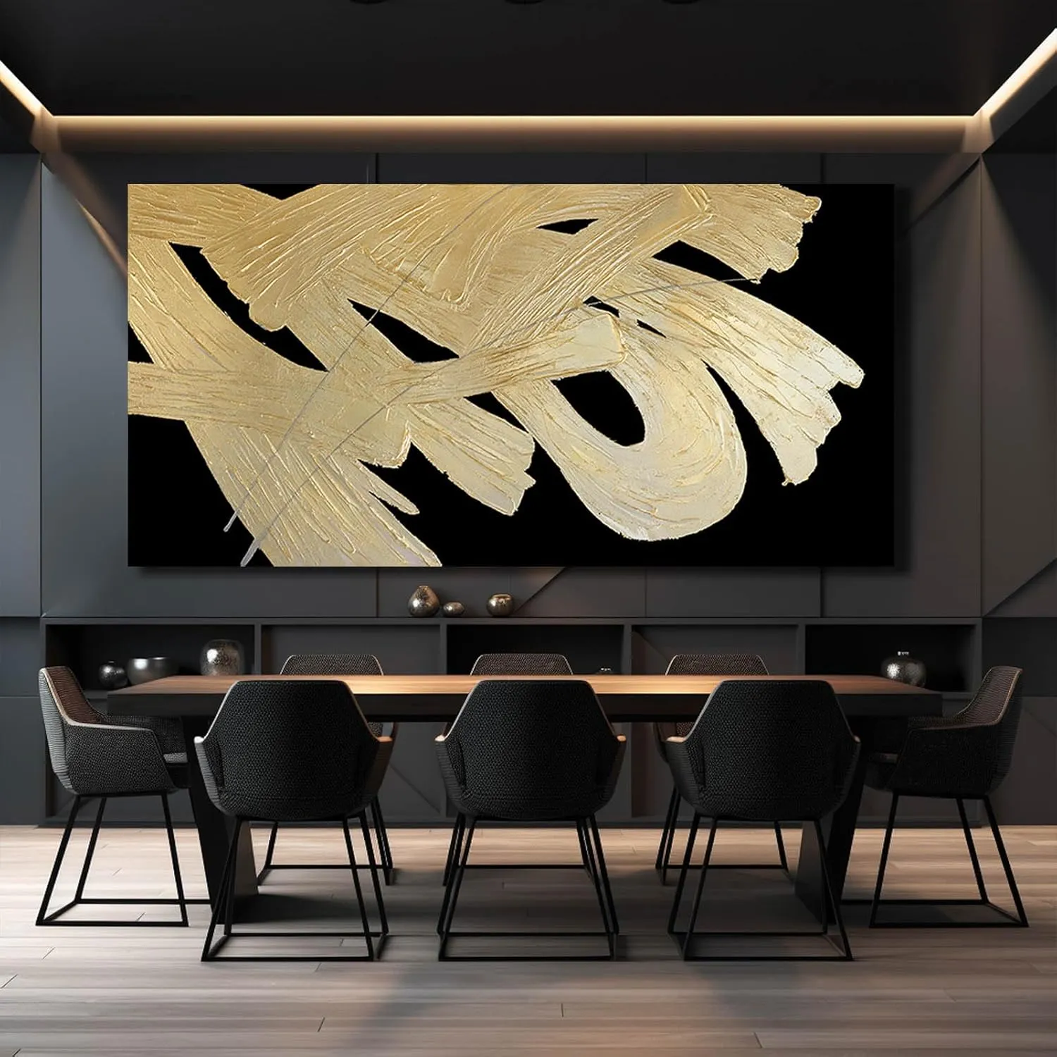 VAYIMDH Wall Decorations for Living Room Black and Gold Abstract Canvas Wall Art Minimalist Line Prints 29x58 Inch Big Pictures for Bedroom Dining Room