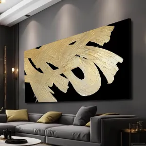 VAYIMDH Wall Decorations for Living Room Black and Gold Abstract Canvas Wall Art Minimalist Line Prints 29x58 Inch Big Pictures for Bedroom Dining Room