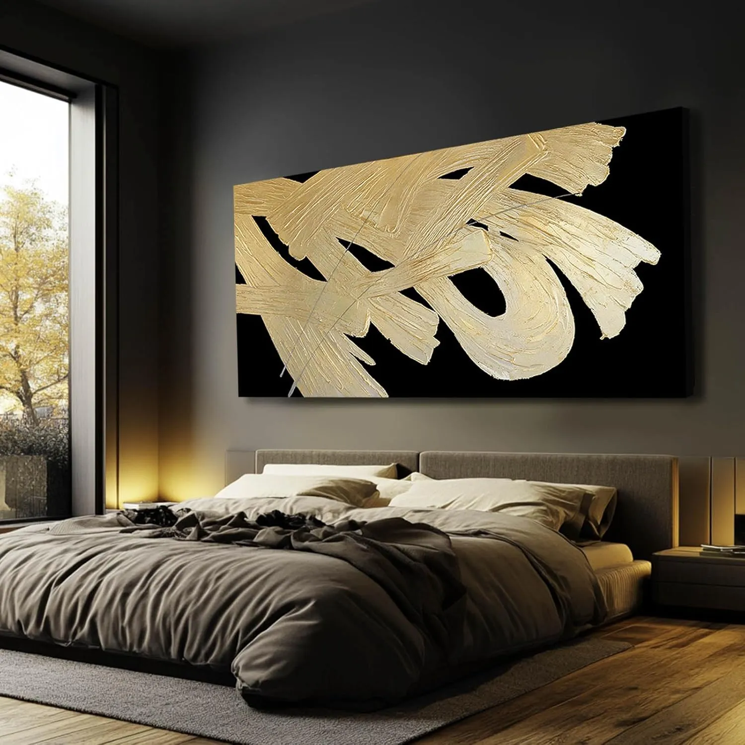 VAYIMDH Wall Decorations for Living Room Black and Gold Abstract Canvas Wall Art Minimalist Line Prints 29x58 Inch Big Pictures for Bedroom Dining Room