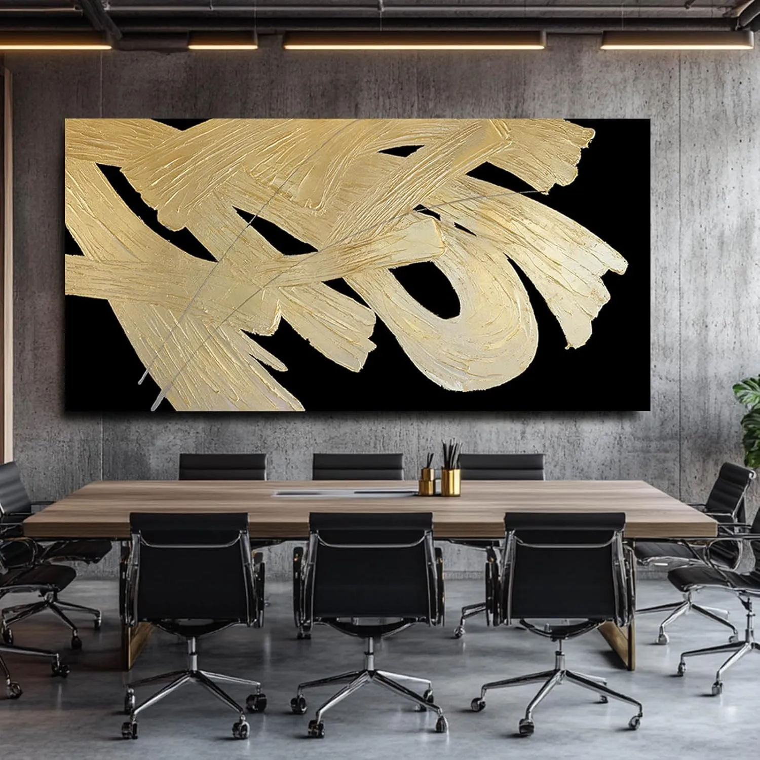 VAYIMDH Wall Decorations for Living Room Black and Gold Abstract Canvas Wall Art Minimalist Line Prints 29x58 Inch Big Pictures for Bedroom Dining Room