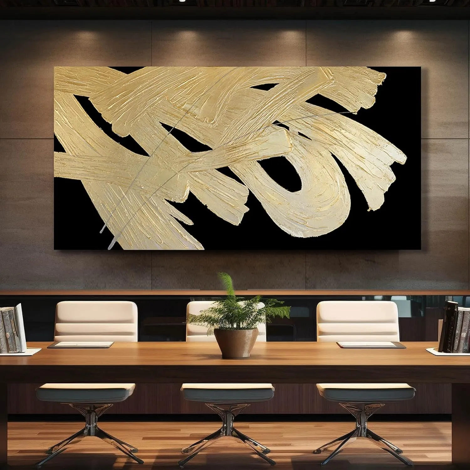 VAYIMDH Wall Decorations for Living Room Black and Gold Abstract Canvas Wall Art Minimalist Line Prints 29x58 Inch Big Pictures for Bedroom Dining Room