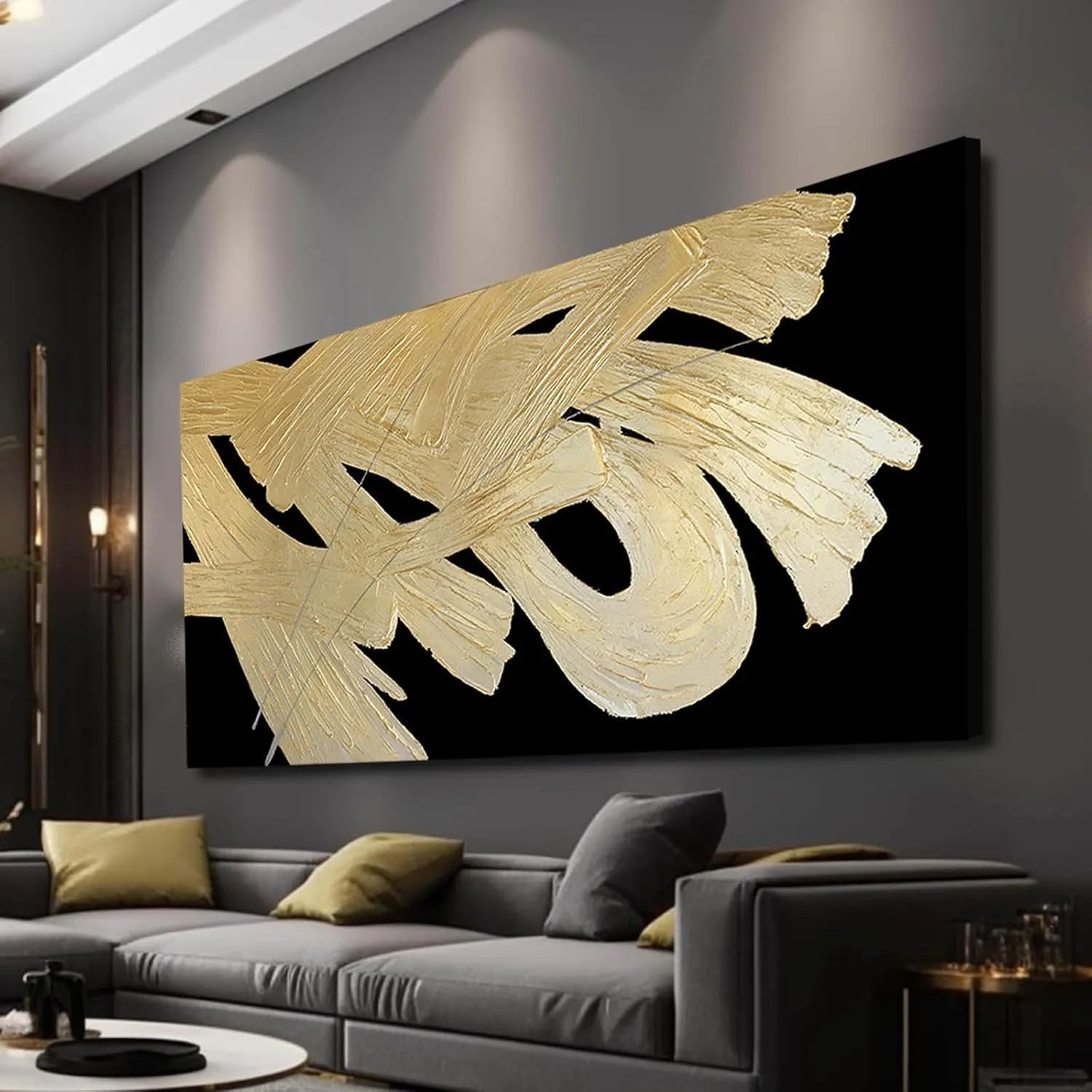 VAYIMDH Wall Decorations for Living Room Black and Gold Abstract Canvas Wall Art Minimalist Line Prints 29x58 Inch Big Pictures for Bedroom Dining Room