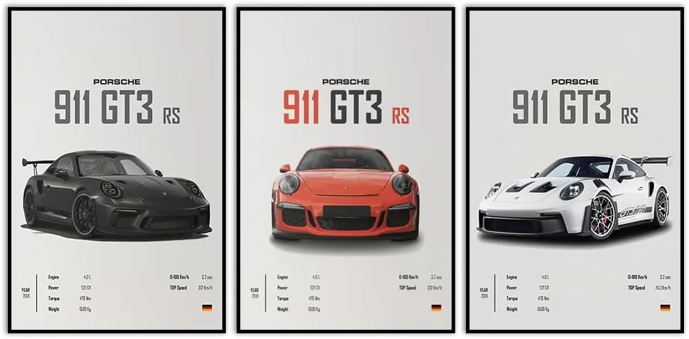 VejiA Car Poster Canvas Wall Art 911 GT Turbo Posters For Men Bedroom Aesthetics Decor (12x18, Unframed 01)