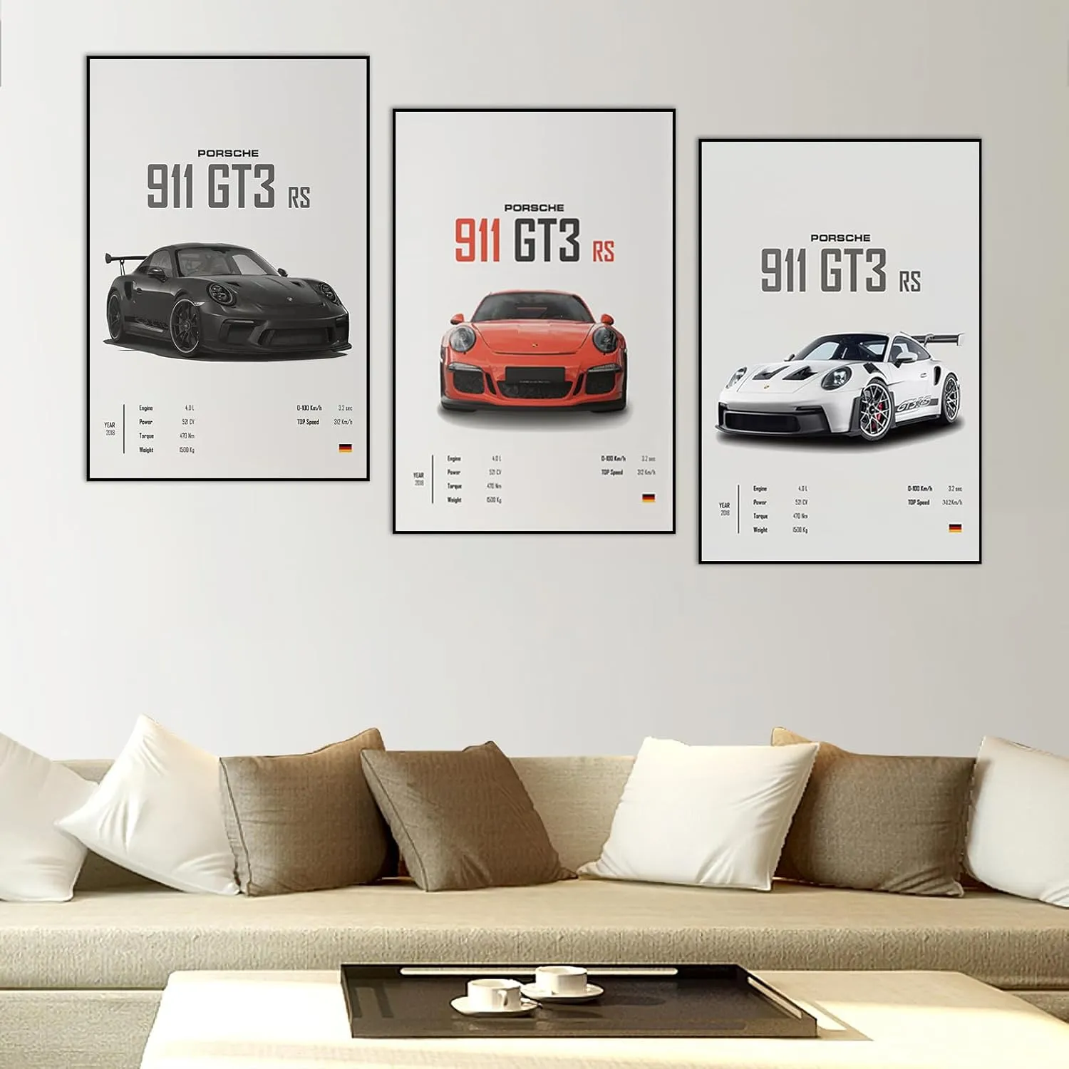 VejiA Car Poster Canvas Wall Art 911 GT Turbo Posters For Men Bedroom Aesthetics Decor (12x18, Unframed 01)