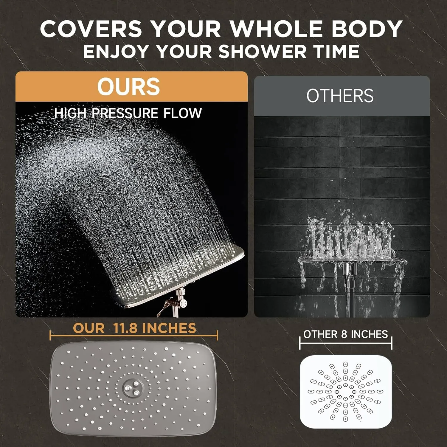 Veken Brushed Nickel Wide Rain Shower Head with 6 Modes Handheld Water Spray, High Pressure Showerhead Combo with Arm, Adjustable Dual Shower with Anti-Clog Nozzles