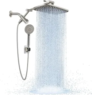 Veken Brushed Nickel Wide Rain Shower Head with 6 Modes Handheld Water Spray, High Pressure Showerhead Combo with Arm, Adjustable Dual Shower with Anti-Clog Nozzles