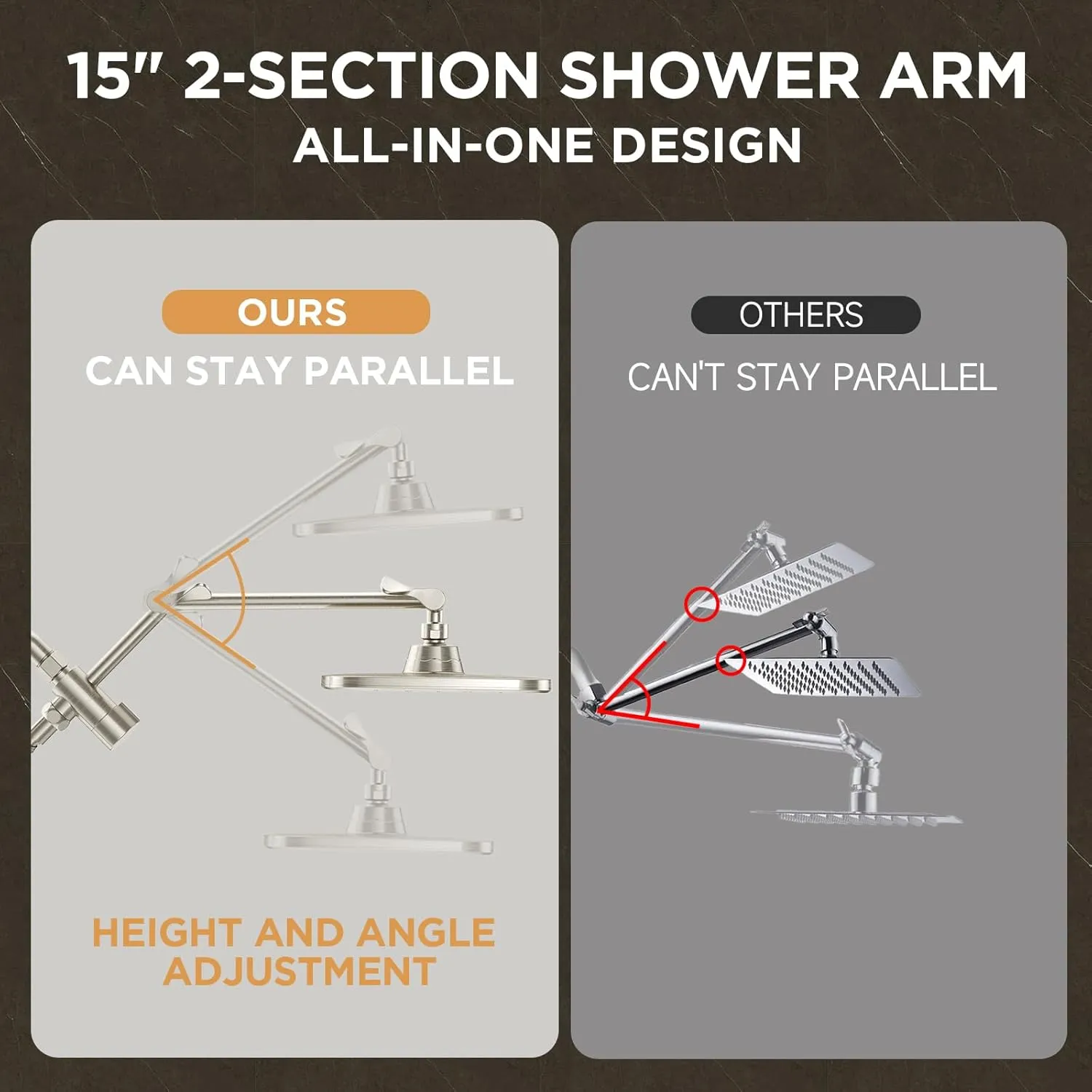 Veken Brushed Nickel Wide Rain Shower Head with 6 Modes Handheld Water Spray, High Pressure Showerhead Combo with Arm, Adjustable Dual Shower with Anti-Clog Nozzles