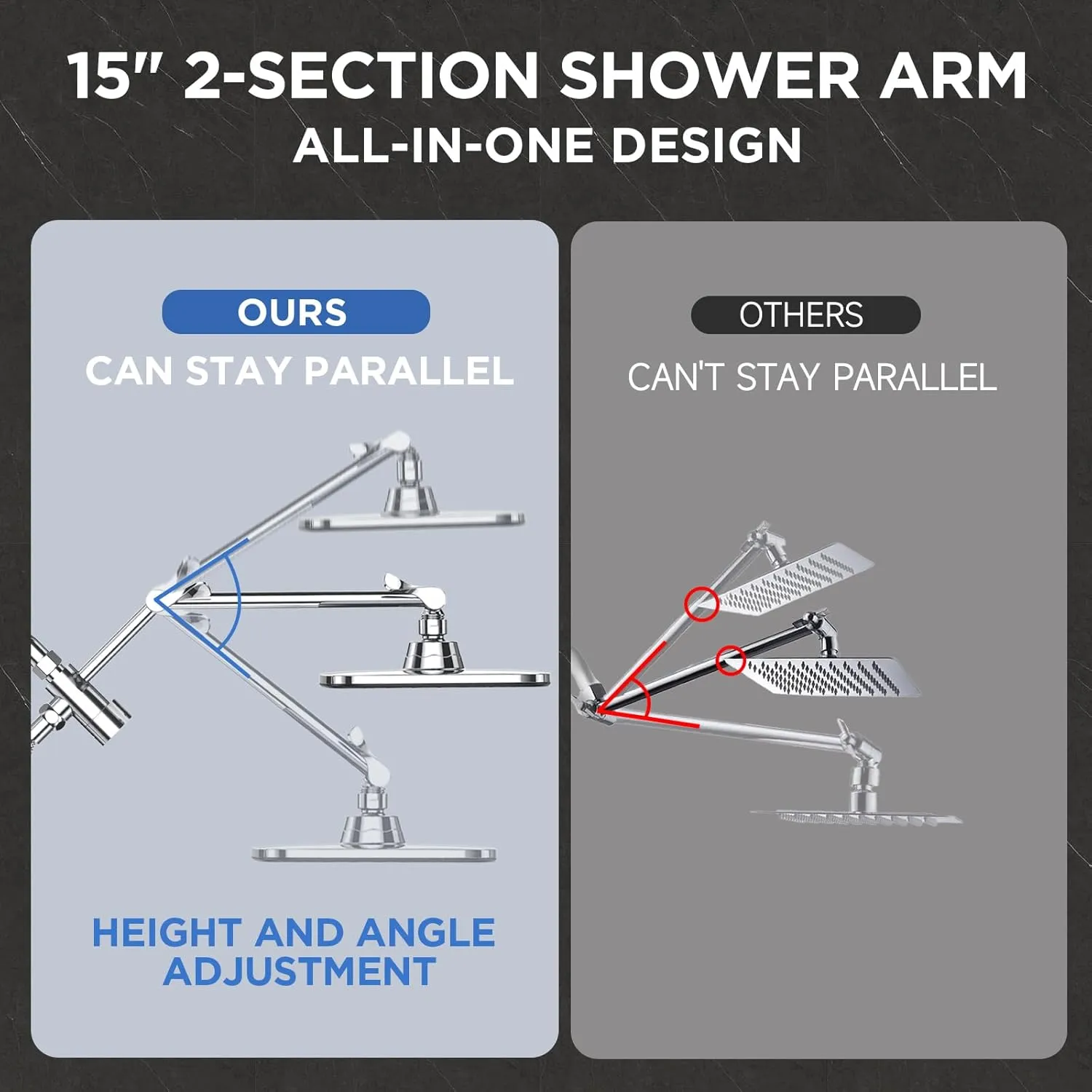 Veken Wide Rain Shower Head with 6 Modes Handheld Water Spray，High Pressure Showerhead Combo with Arm for Bathroom Accessories，Home Decor Adjustable Dual Shower with Anti-Clog Nozzles,Silver Chrome