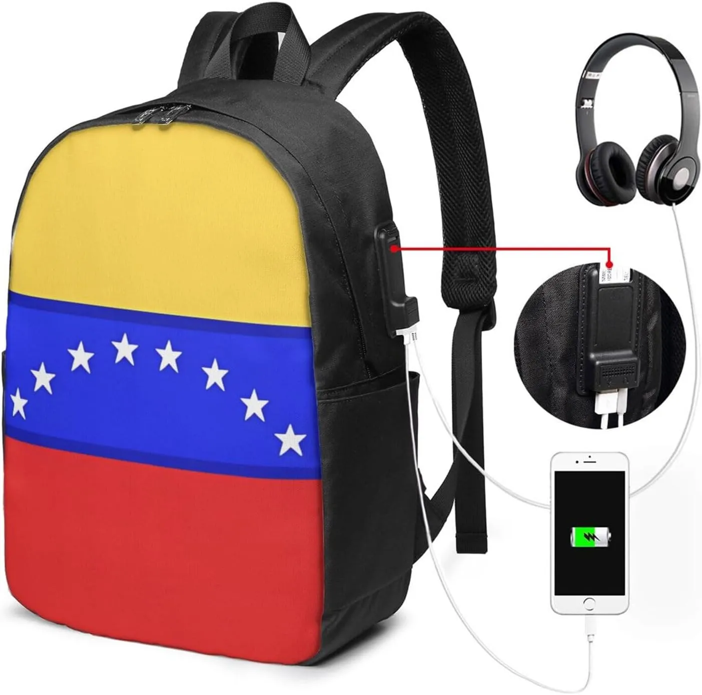 Venezuelan Venezuela Flag Laptop Backpacks Travel Backpack Casual Business Daypack Sport Rucksack Computer Bag Fits up to 17 Inch Notebook with USB Port