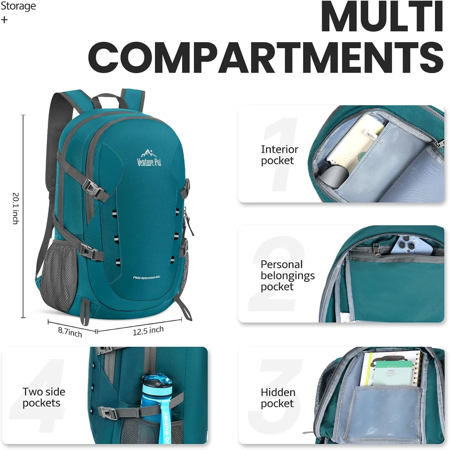 Venture Pal 40L Lightweight Packable Travel Hiking Backpack Daypack