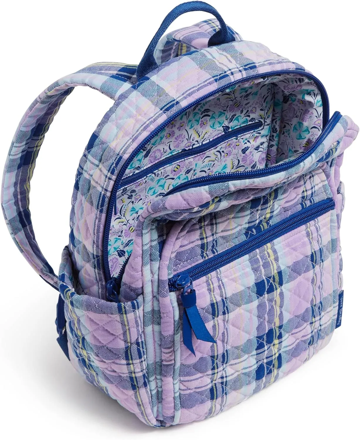 Vera Bradley Women's Cotton Small Backpack, Amethyst Plaid - Recycled Cotton, One Size