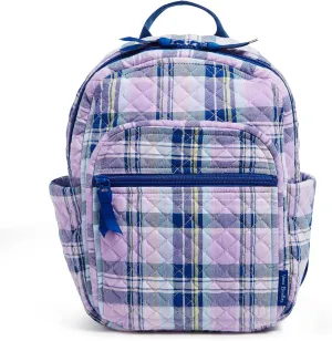 Vera Bradley Women's Cotton Small Backpack, Amethyst Plaid - Recycled Cotton, One Size