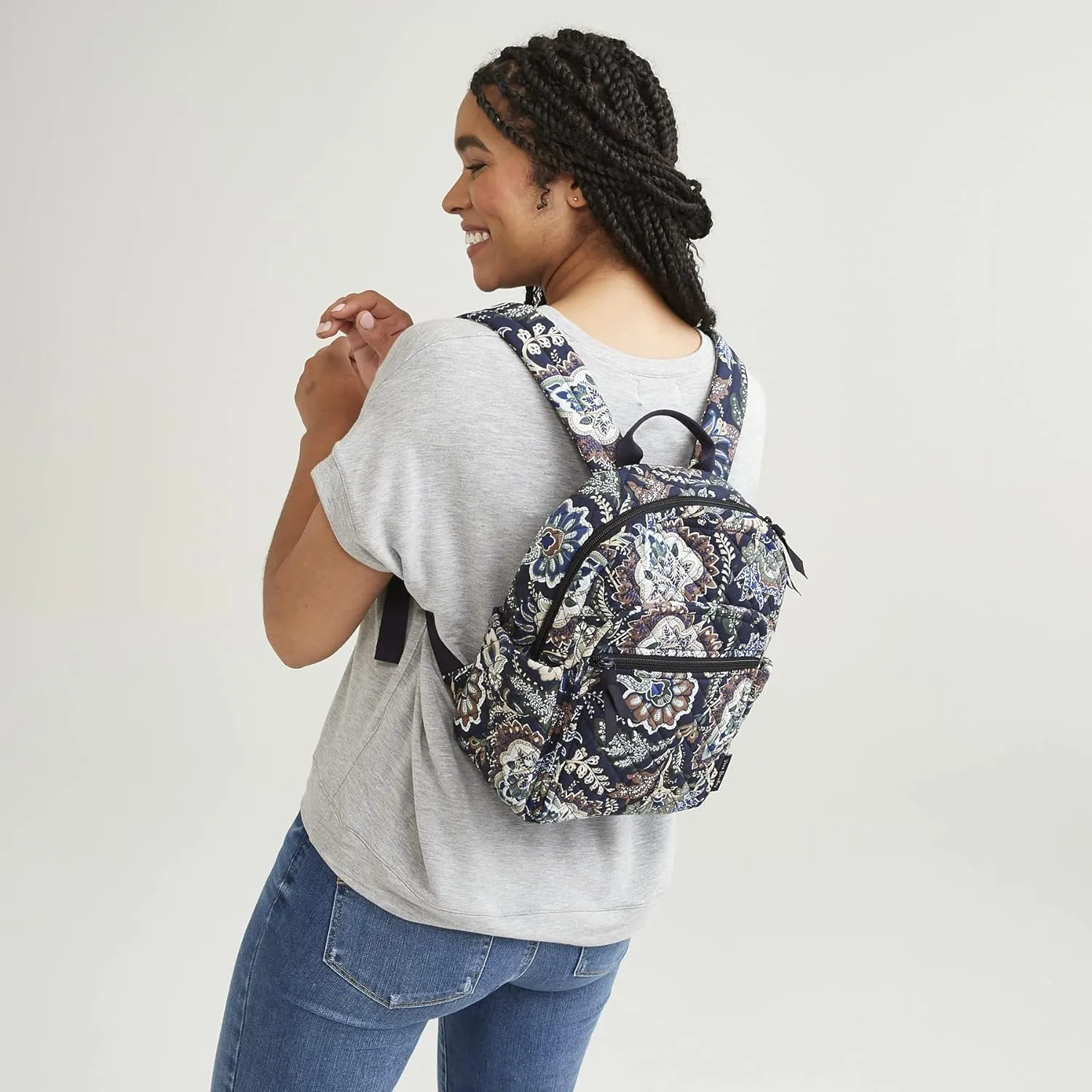 Vera Bradley Women's Cotton Small Backpack, Amethyst Plaid - Recycled Cotton, One Size