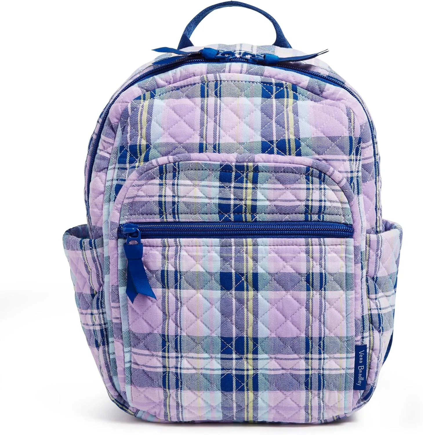 Vera Bradley Women's Cotton Small Backpack, Amethyst Plaid - Recycled Cotton, One Size