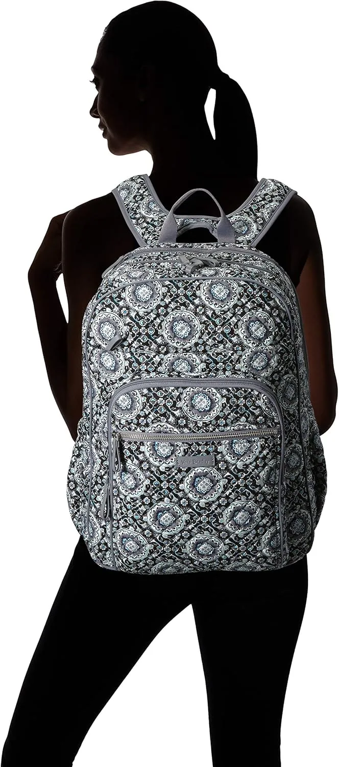 Vera Bradley Women's Cotton XL Campus Backpack, Charcoal Medallion, One Size