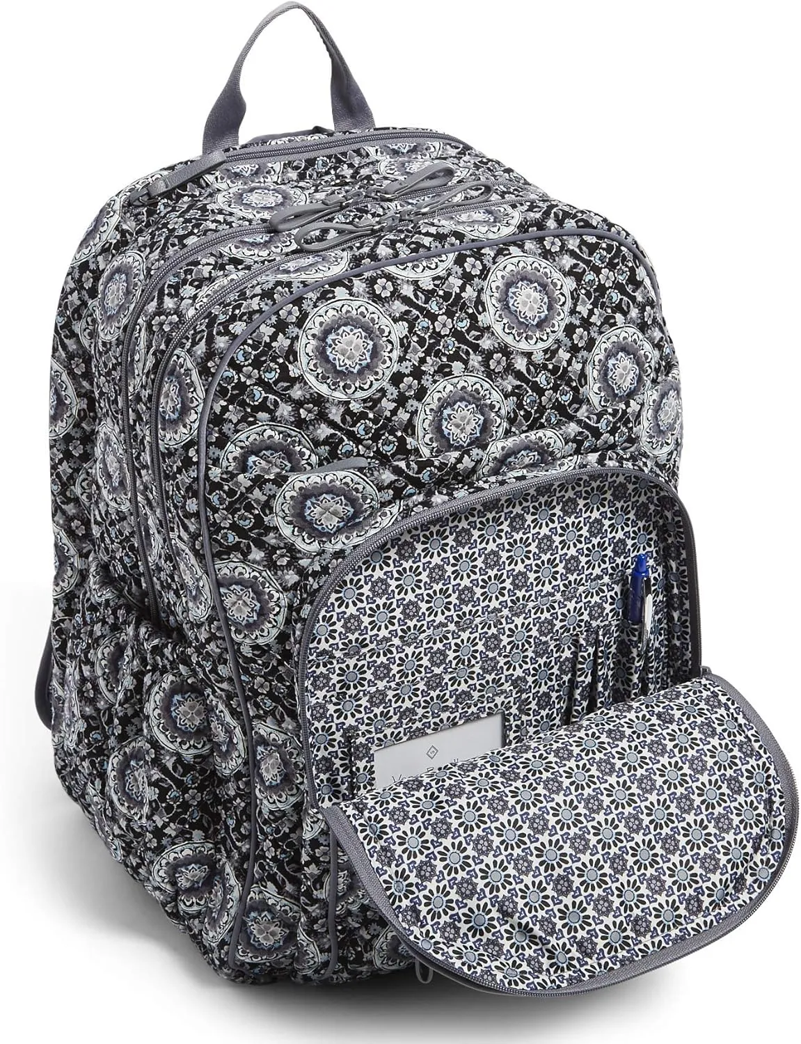 Vera Bradley Women's Cotton XL Campus Backpack, Charcoal Medallion, One Size