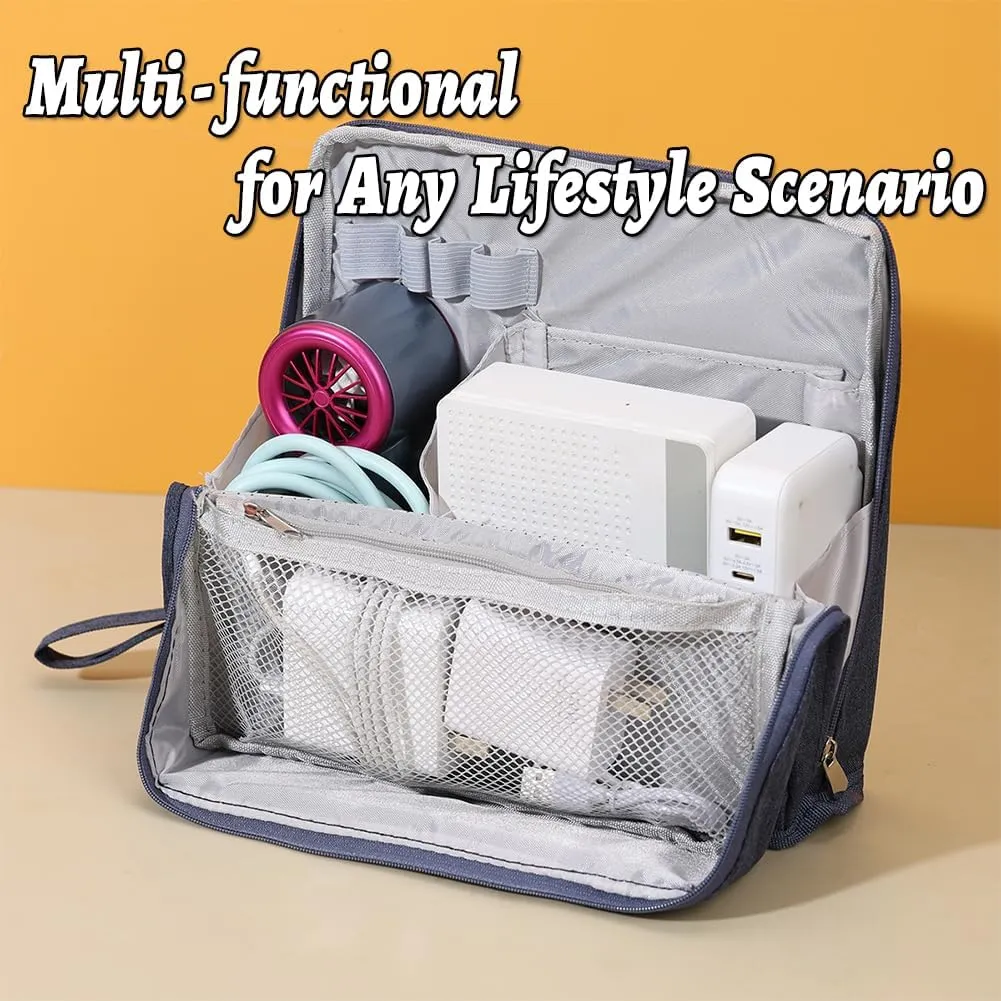 Vertical Makeup Organizer Bag, Relevanton Standing Makeup Bag Portable, Large Capacity, Doresty Standing Makeup Bag Smart Partitioning, Multi-Purpose Oxford Cloth(Beige)