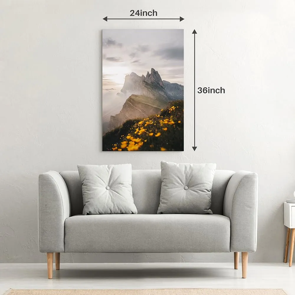 Vertical Mountian Canvas Wall Art: Great Smoky Mountains Painting Sunrise Nature Landscape Prints Artowrk National Park Picture Yellow Wildflower Photography for Bedroom