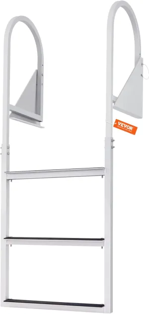 VEVOR Dock Ladder Flip-Up 3 Steps, 350 lbs Load Capacity, Pontoon Boat Ladder with Nonslip Mat, Aluminum Swim Ladder for Ship/Lake/Pool/Marine Boarding