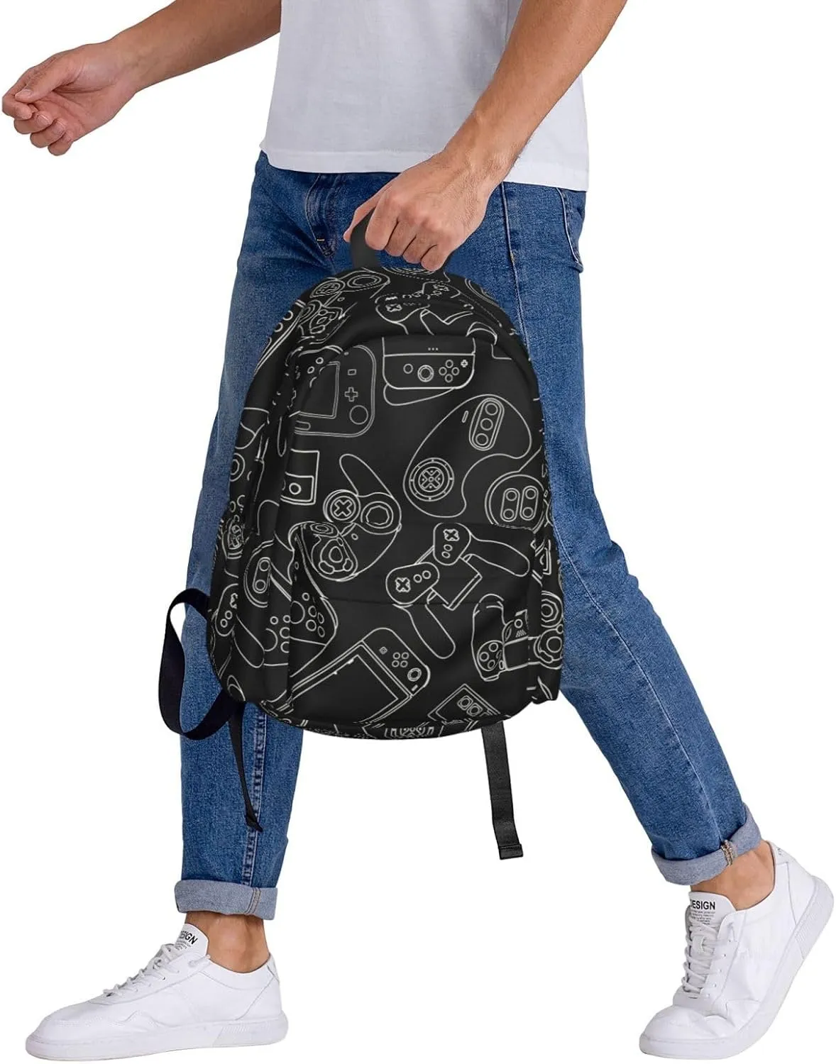 Video Game Controller Black Background Laptop Backpack For Men Women, Lightweight Daypack Bookbag For Daily Commutes Business Travel Hiking