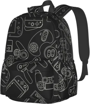 Video Game Controller Black Background Laptop Backpack For Men Women, Lightweight Daypack Bookbag For Daily Commutes Business Travel Hiking