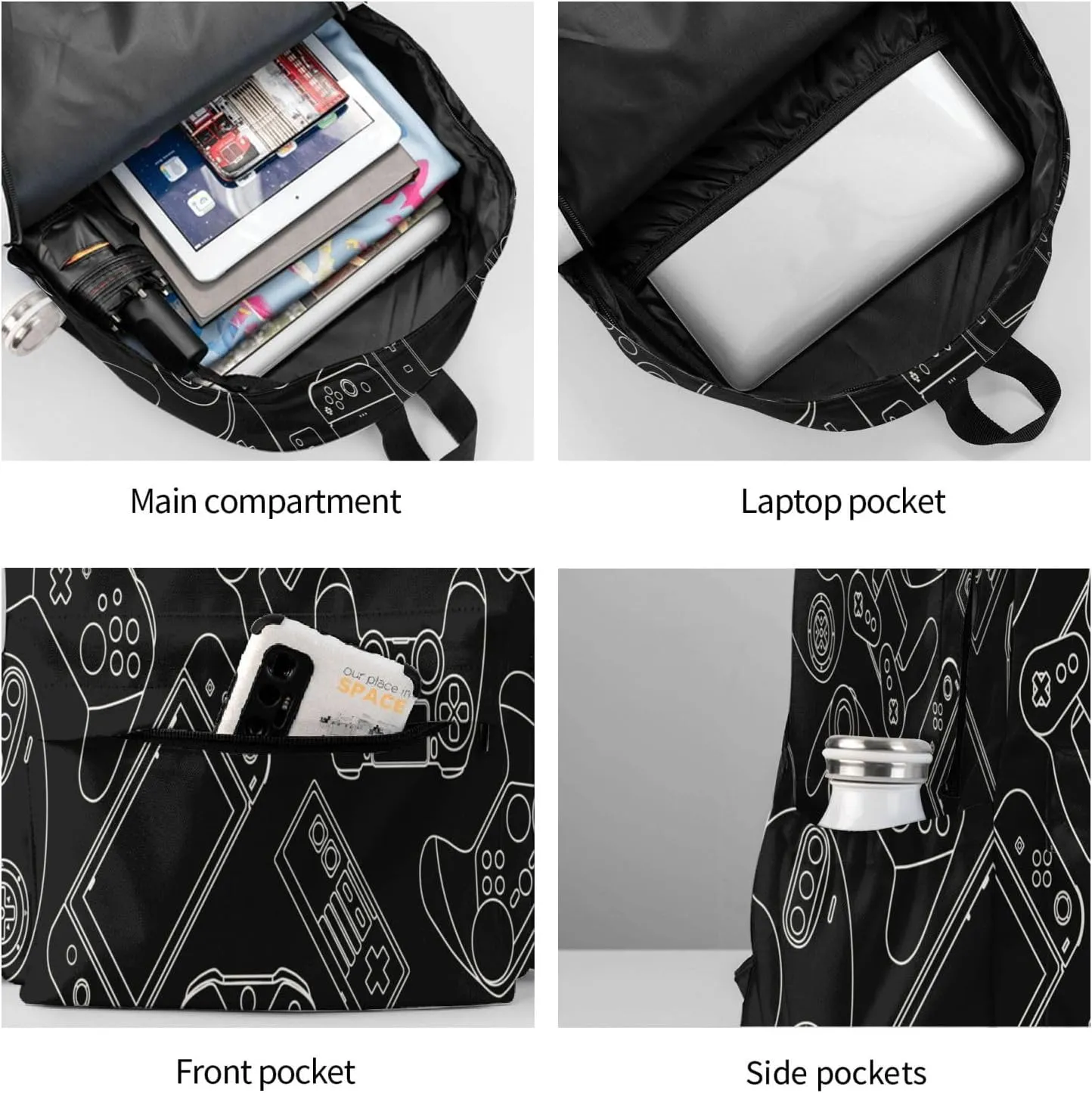 Video Game Controller Black Background Laptop Backpack For Men Women, Lightweight Daypack Bookbag For Daily Commutes Business Travel Hiking