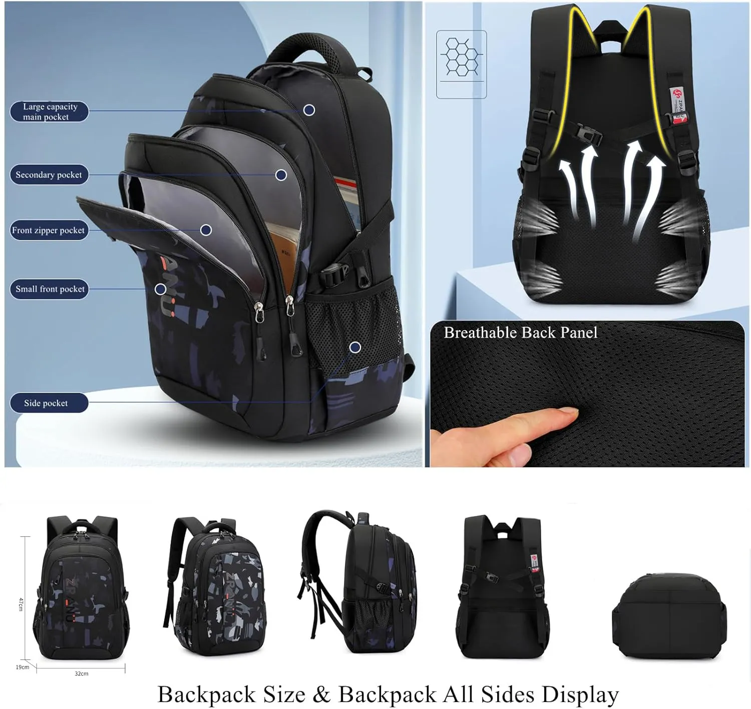 VIDOSCLA Elementary Kids Boys Backpack Teens School Bag Students BookBag for School-Grey