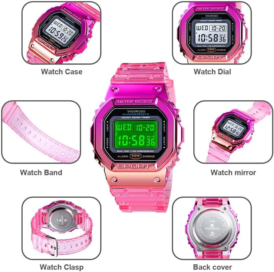 VIGOROSO Digital Watch for Women, Mens Digital Watch Men Waterproof Watches for Men Womens Watch