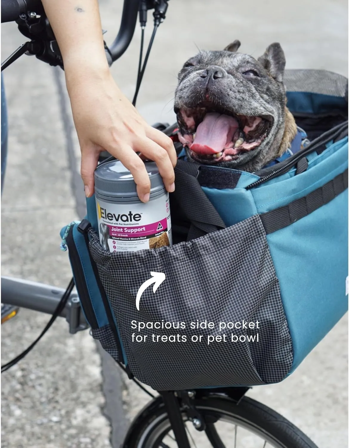 Vincita Caddy Pet Basket for Brompton Bike – Comfortable and Secure Carrier with Aluminum Frame, mesh Cover, Adjustable Strap, and Side Pockets. Compatible with Brompton Front Carrier Block. (Grey)