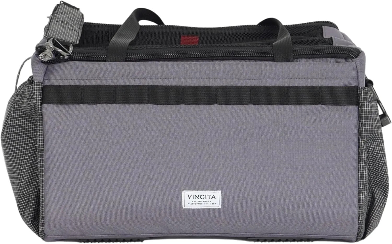 Vincita Caddy Pet Basket for Brompton Bike – Comfortable and Secure Carrier with Aluminum Frame, mesh Cover, Adjustable Strap, and Side Pockets. Compatible with Brompton Front Carrier Block. (Grey)
