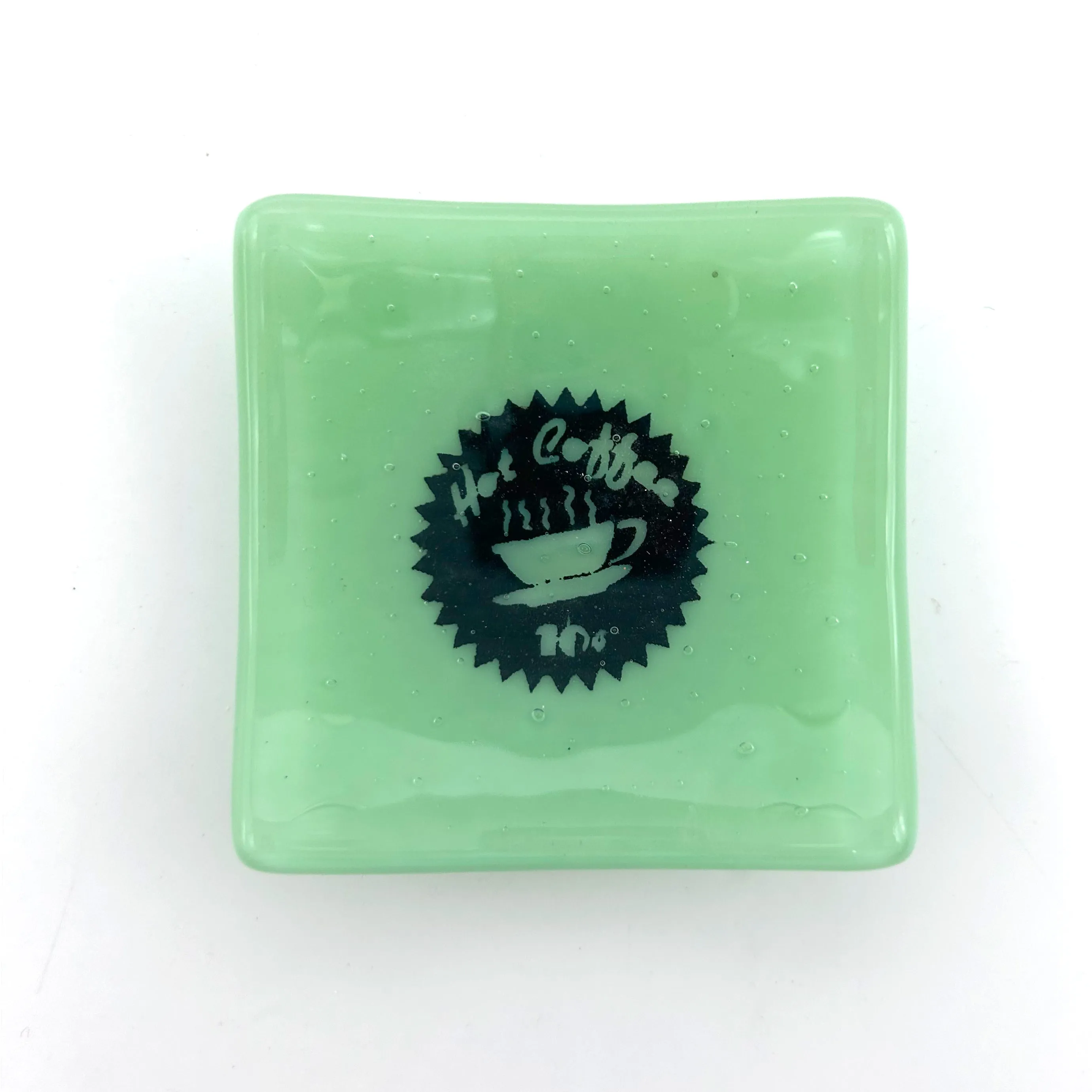 Vintage Coffee Ad Handmade 2.75" Fused Glass Small Dish