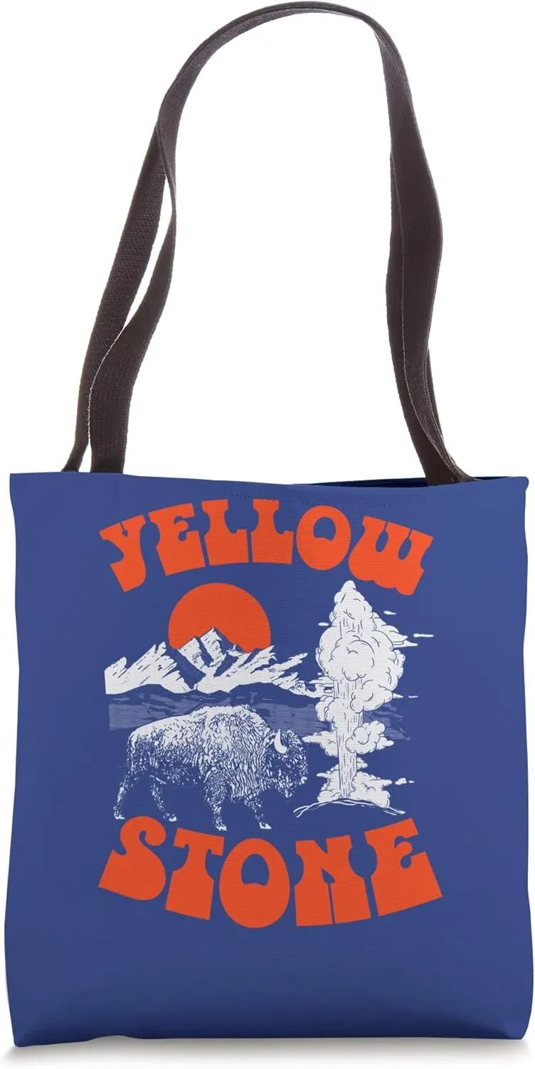 Vintage Eighties Yellowstone Park Bison Old Faithful Geyser Tote Bag