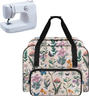 VIntage Flower Sewing Machine Tote Bag, Universal Portable Carrying Case with Anti-slip Padded Bottom Compatible with Most Standard Sewing Machine and Supplies