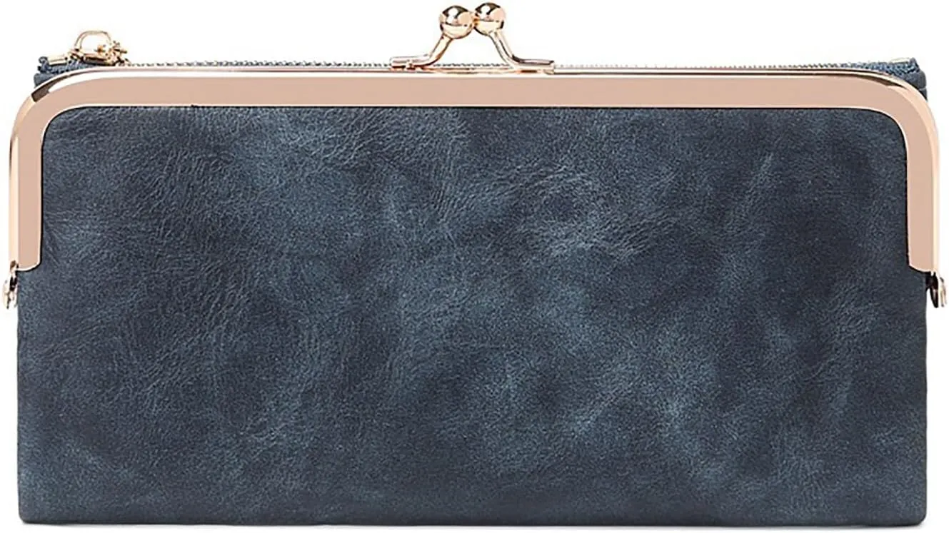 Vintage Women Long Wallets Bifold Ladies Purse Clutch with Kiss Lock and Zip Coin Pocket