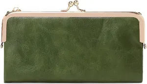 Vintage Women Long Wallets Bifold Ladies Purse Clutch with Kiss Lock and Zip Coin Pocket