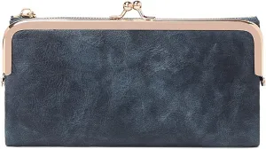 Vintage Women Long Wallets Bifold Ladies Purse Clutch with Kiss Lock and Zip Coin Pocket