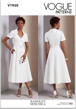 Vogue Misses' Lined Dress Sewing Pattern Packet by Badgley Mischka, Design Code V1950, Sizes 6-8-10-12-14, Multicolor